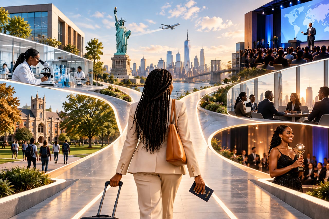 A professional travelling through international education, research, and career opportunities